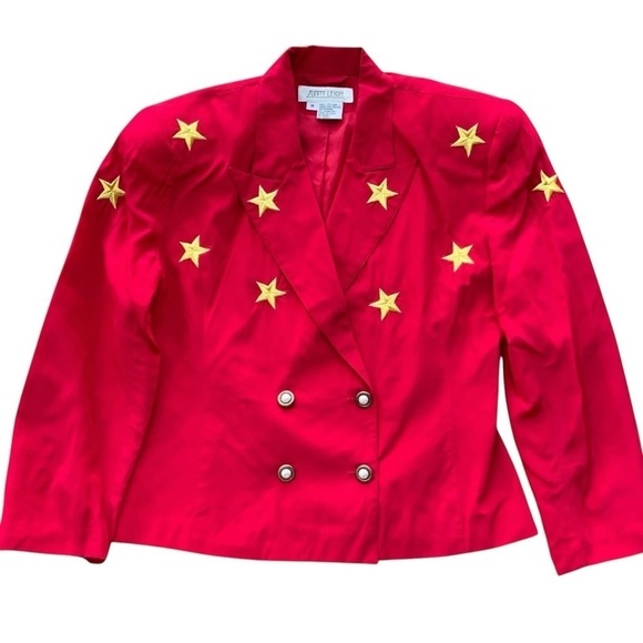 Vtg Sunny Leigh Silk Embroidered Star Blazer Jacket Art Wear Gold Size M - Picture 1 of 9
